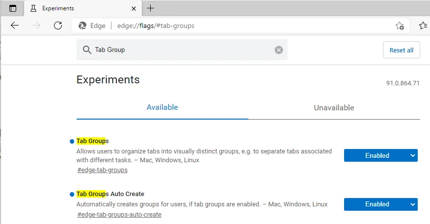 Tab-Gruppen in MS Edge Chromium aktivieren