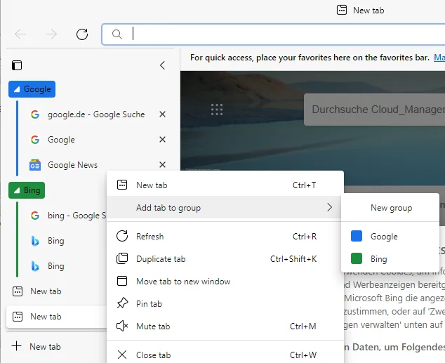 Tab-Gruppen in MS Edge Chromium aktivieren