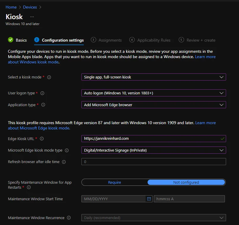 Windows kiosk PC setup in Microsoft Intune