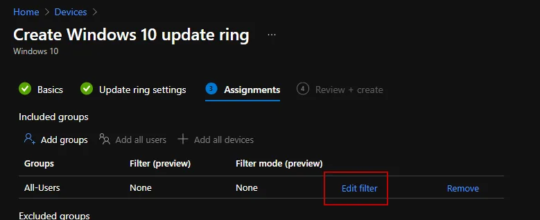 Zuweisungsfilter für die Update-Ring-Zuweisung nutzen