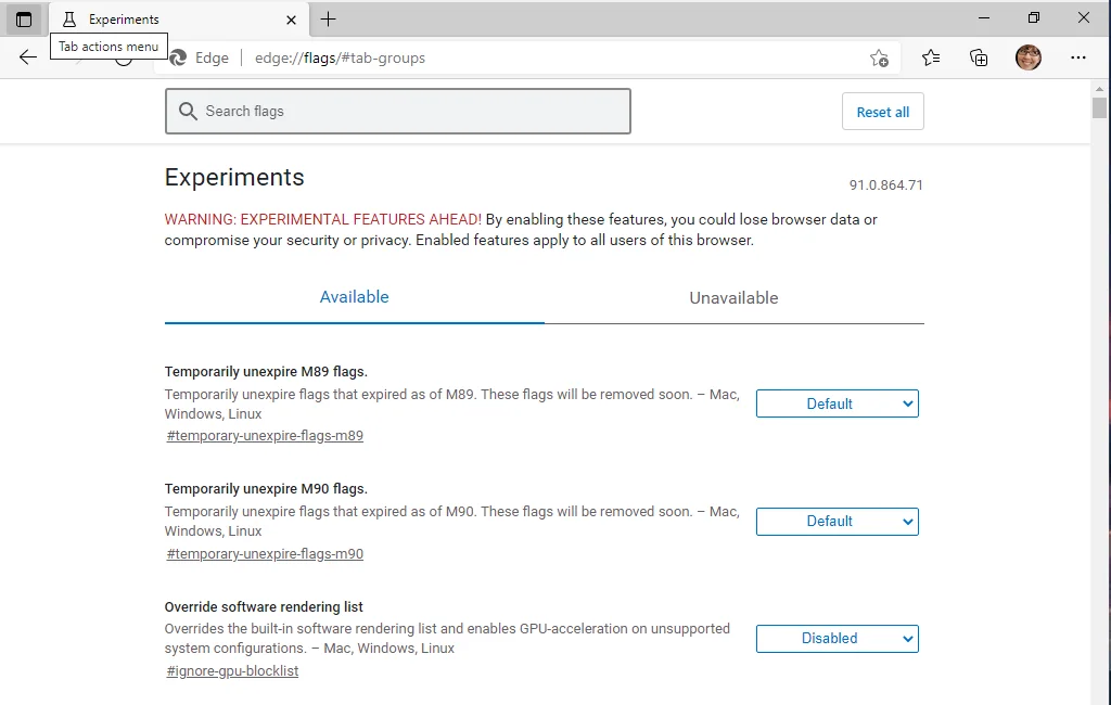 Tab-Gruppen in MS Edge Chromium aktivieren
