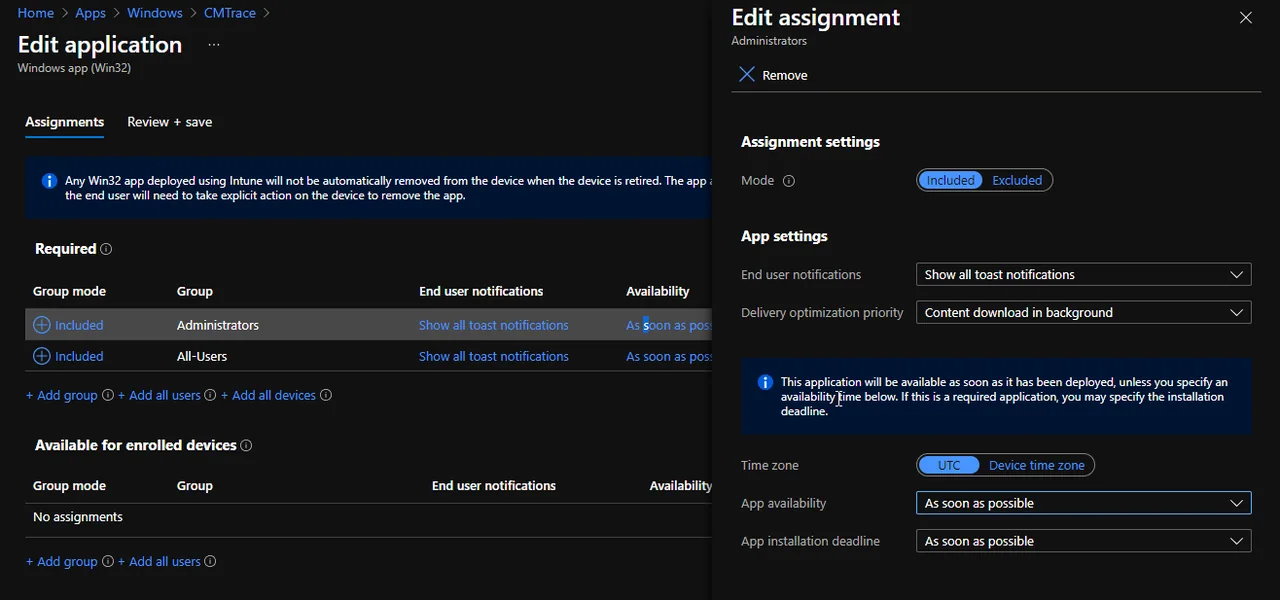 Eine Win32-App mit Intune bereitstellen (Cmtrace)