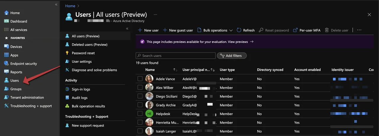 Menü Benutzer und Gruppen in Microsoft Intune