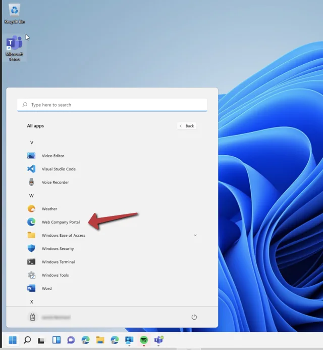 Web-Company-Portal-Verknüpfung im Windows-Startmenü