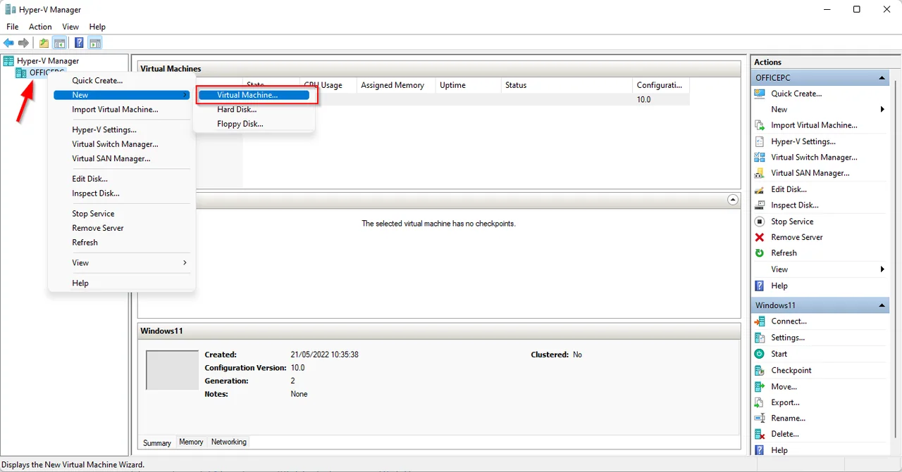 Hyper-V-Manager beim Erstellen einer Windows 11 virtuellen Maschine