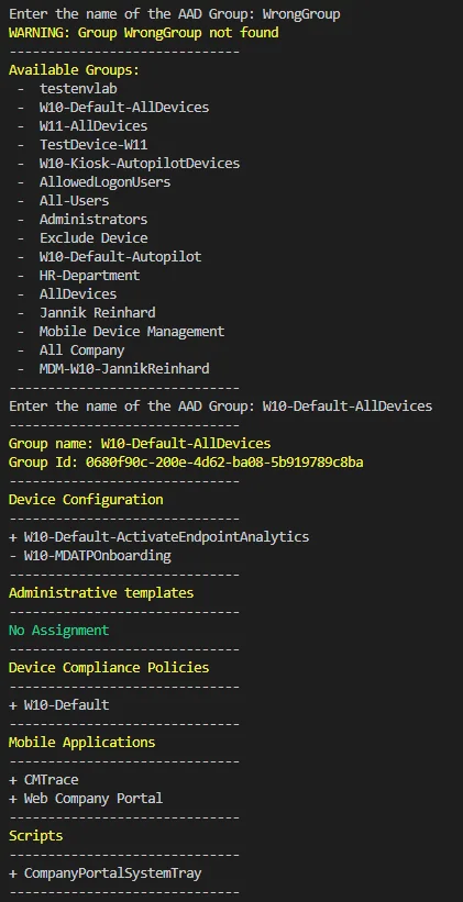 Alle Intune-Zuweisungen einer Azure AD-Gruppe auflisten