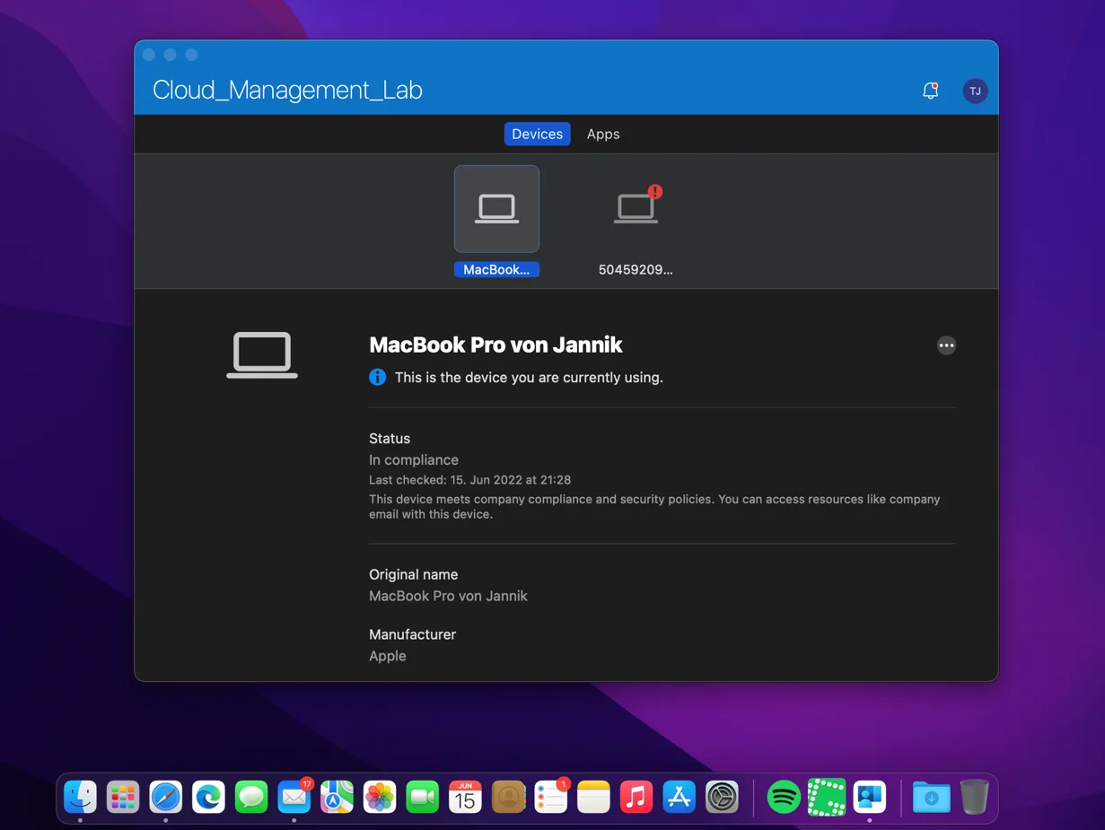 Einrichtungsbildschirm der macOS-Geräteverwaltung in Microsoft Intune