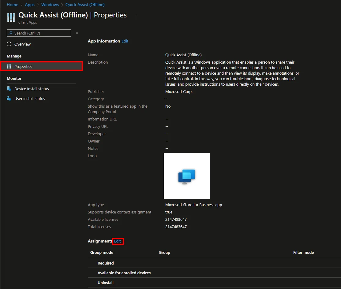 Quick Assist mit Intune aktualisieren