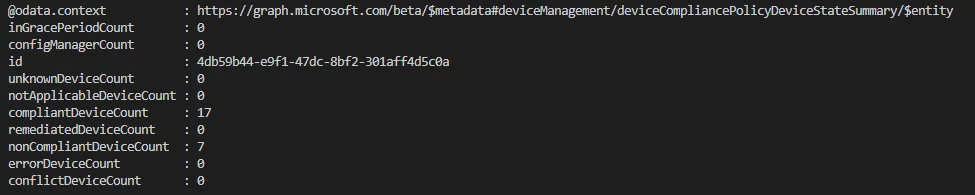 PowerShell-Fenster mit Microsoft Intune Statusausgabe