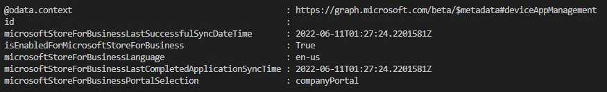 PowerShell-Fenster mit Intune-Statusberichtausgabe