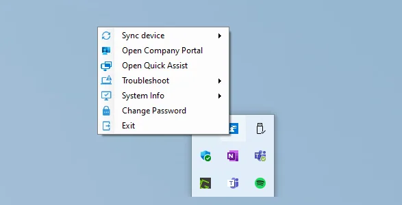 Company Portal System Tray Icon-Menü für Intune-Troubleshooting