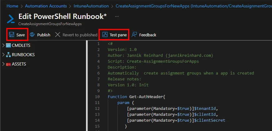 Intune-App-Zuweisungsgruppen mit Azure Runbooks automatisieren