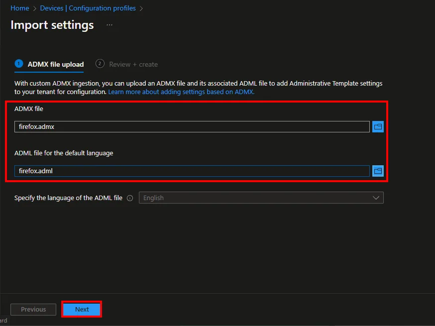 Benutzerdefinierte ADMX/ADML in Intune importieren