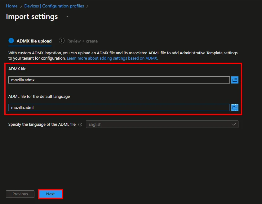 Benutzerdefinierte ADMX/ADML in Intune importieren
