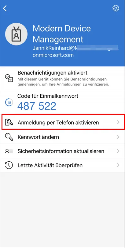 Passwortlose Authentifizierung mit dem Microsoft Authenticator aktivieren