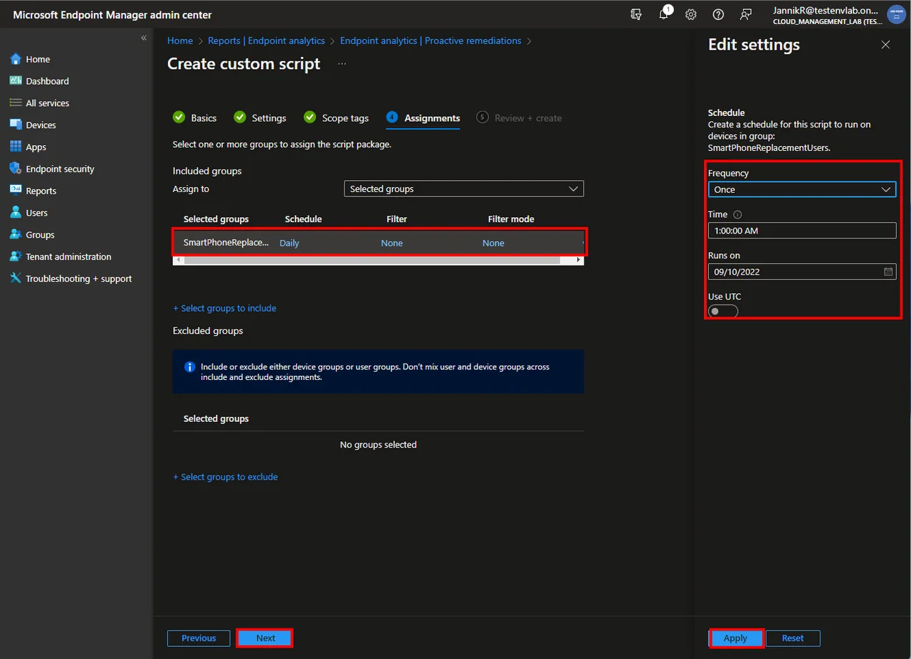 Benutzerdialog mit Endpoint Analytics anzeigen (Smartphone Replacement Tool)