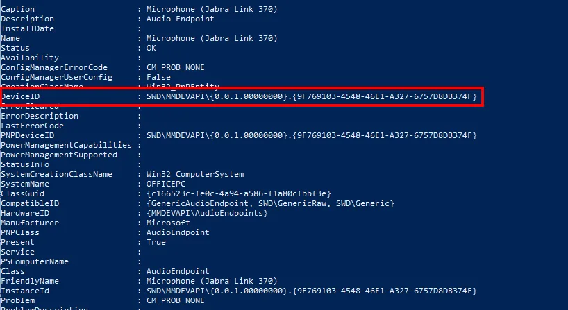Endpoint-Analytics-Skript erfasst die Geräte-IDs angeschlossener Hardware