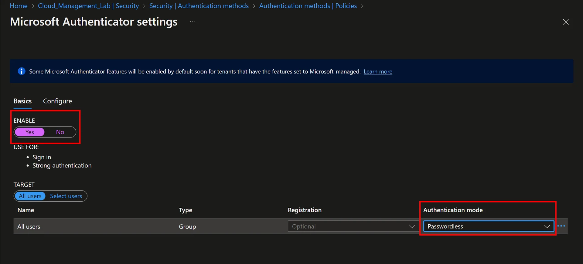 Passwortlose Authentifizierung mit dem Microsoft Authenticator aktivieren