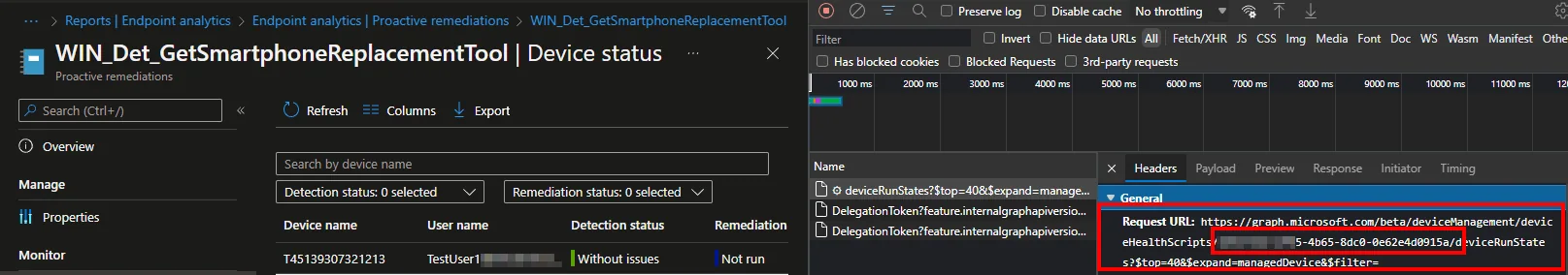Benutzerdialog mit Endpoint Analytics anzeigen (Smartphone Replacement Tool)