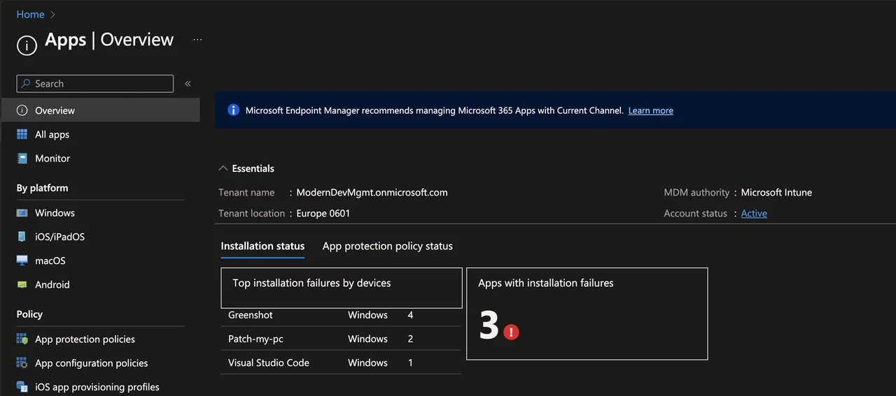 Intune Analytics Übersichts-Dashboard im Microsoft Endpoint Manager