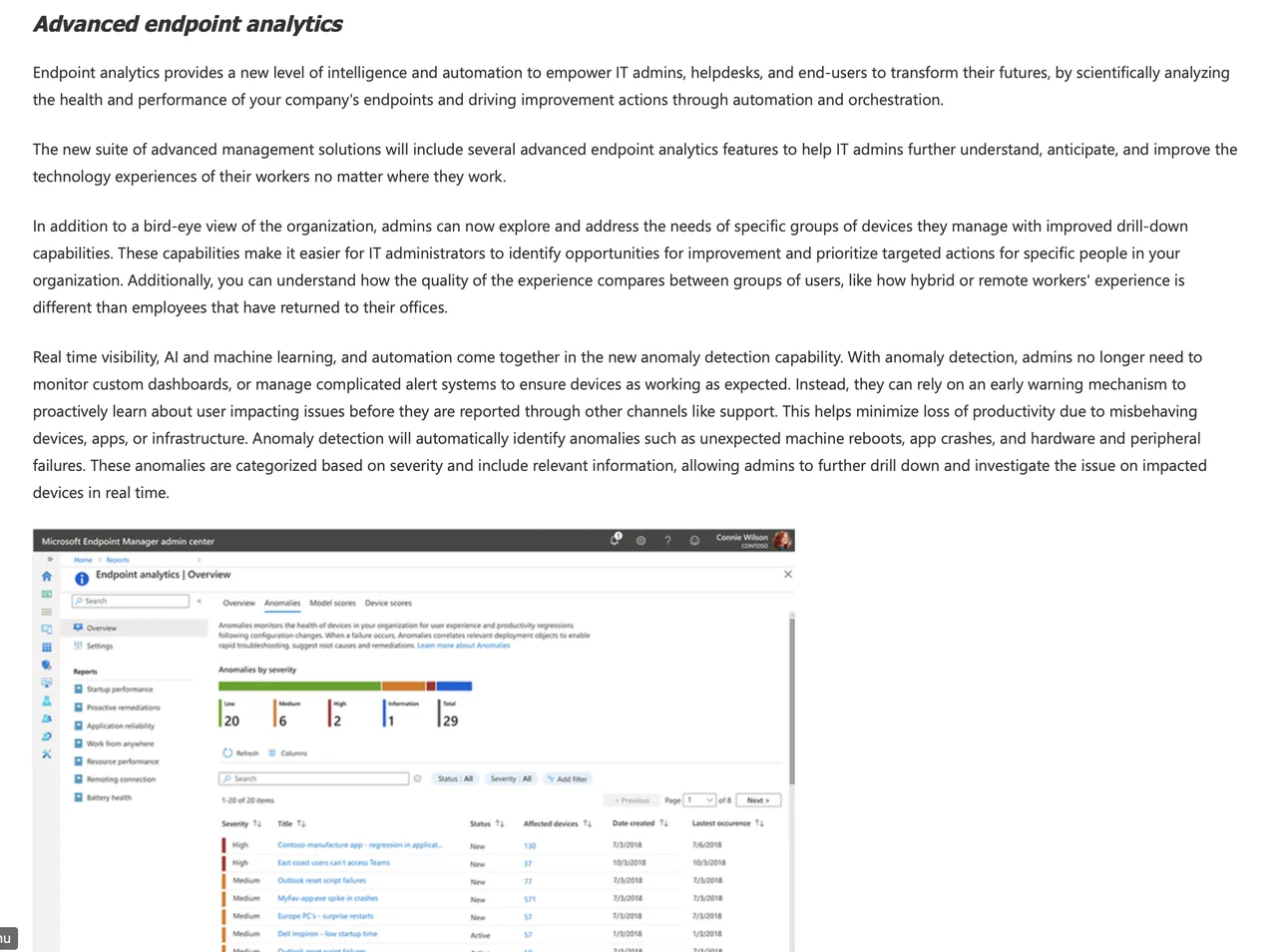 Übersicht des Microsoft Intune Analytics Dashboards
