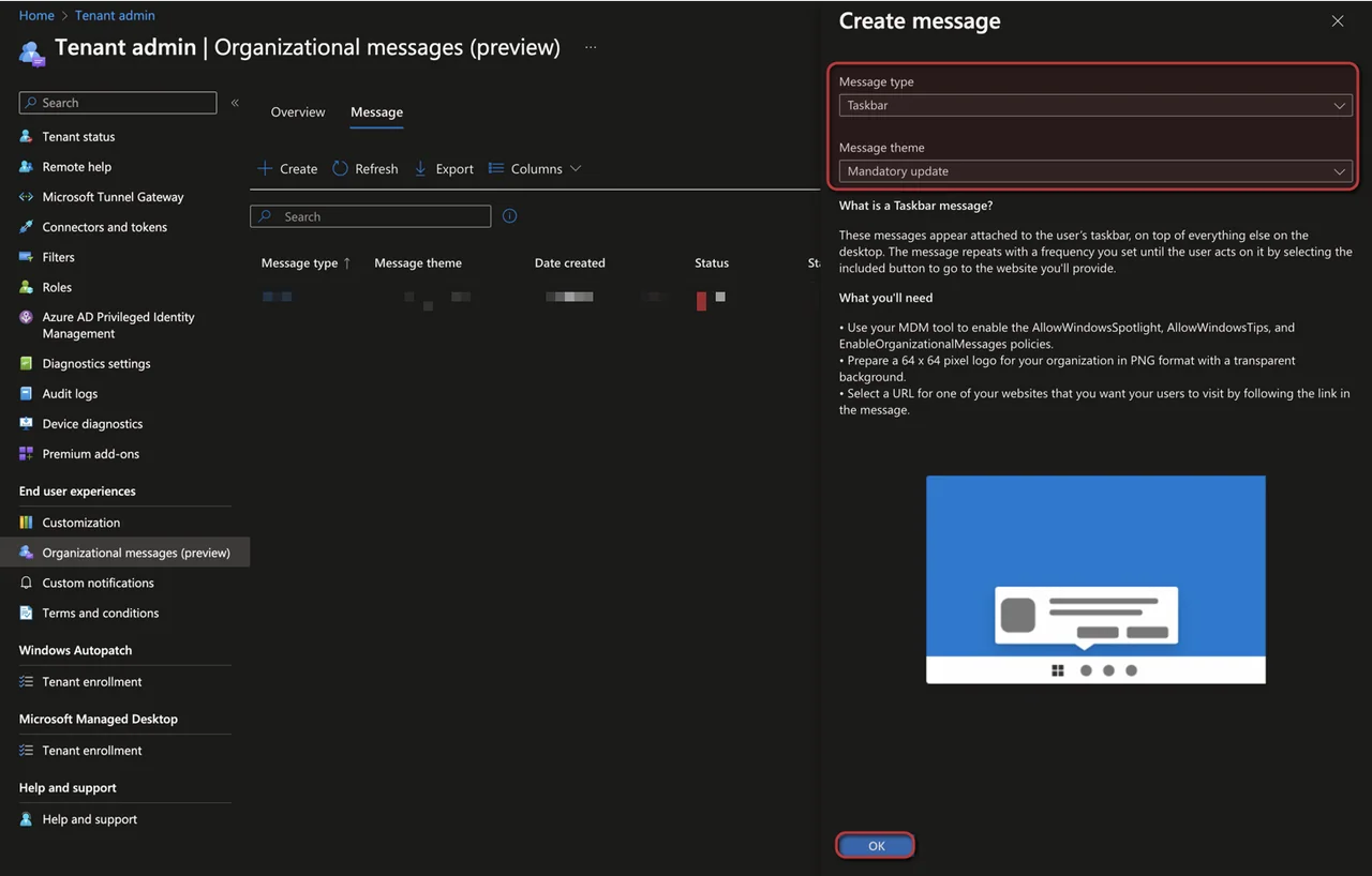 So richtest du Organizational Messages ein