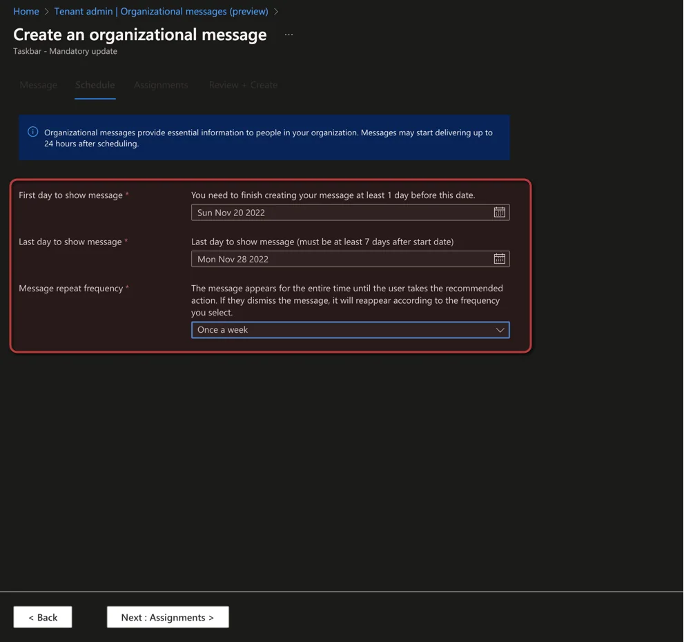 So richtest du Organizational Messages ein