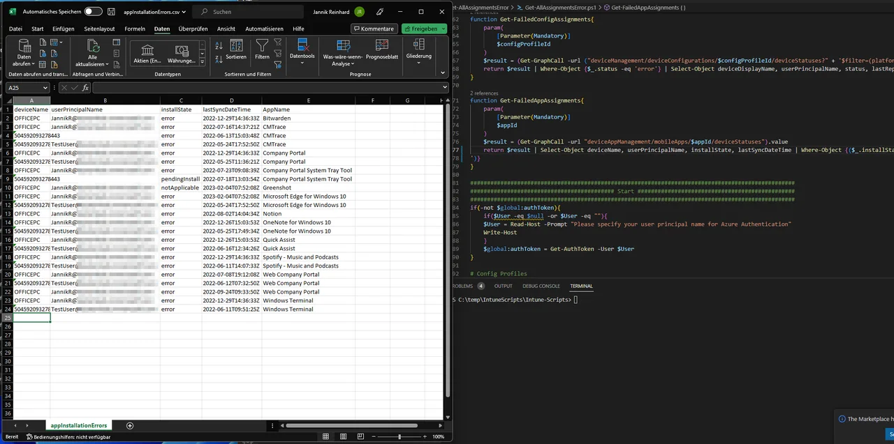 PowerShell-Skript, das Intune-Zuweisungsfehler in eine CSV exportiert