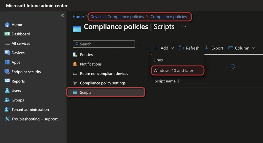 Custom Compliance Script verwenden + Beispielskript