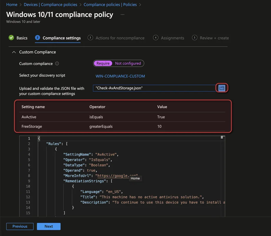 Custom Compliance Script verwenden + Beispielskript