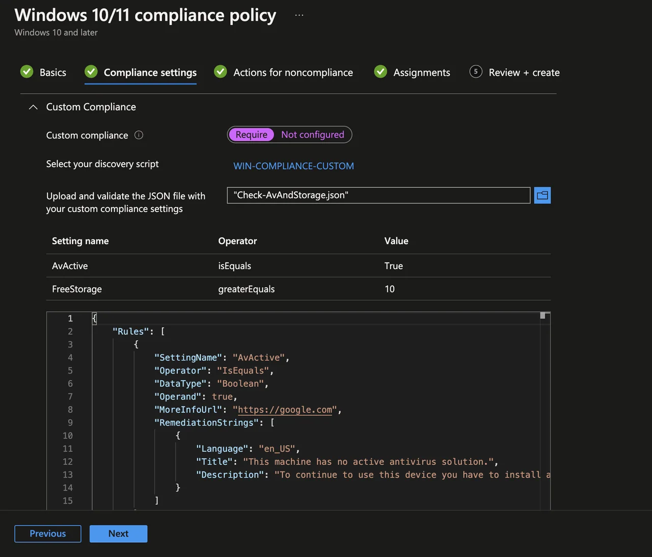 Custom Compliance Script verwenden + Beispielskript