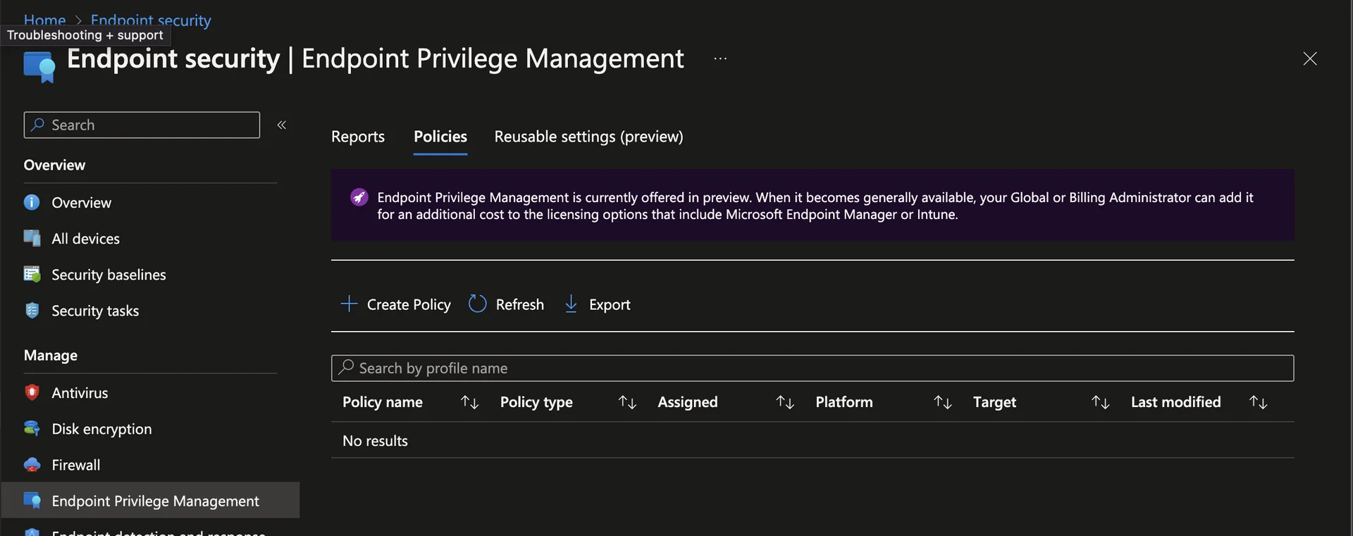 Setup-Bildschirm von Microsoft Intune Endpoint Privilege Management