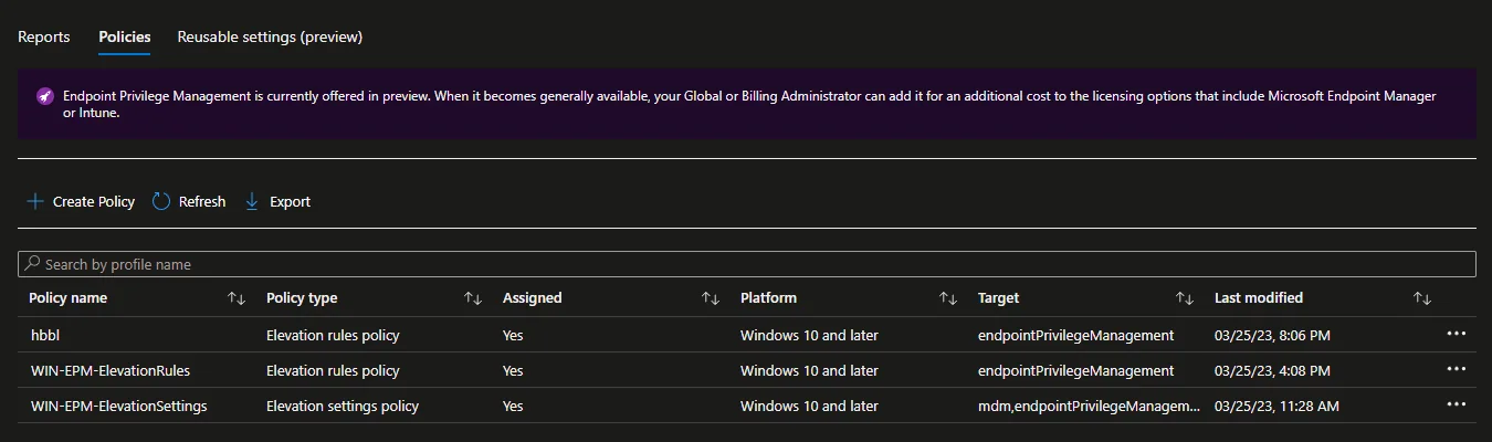 Setup-Bildschirm von Microsoft Intune Endpoint Privilege Management