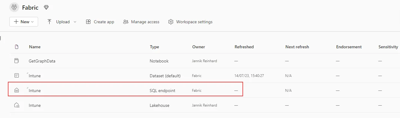 Intune-Daten mit Fabric in OneLake für Power BI exportieren