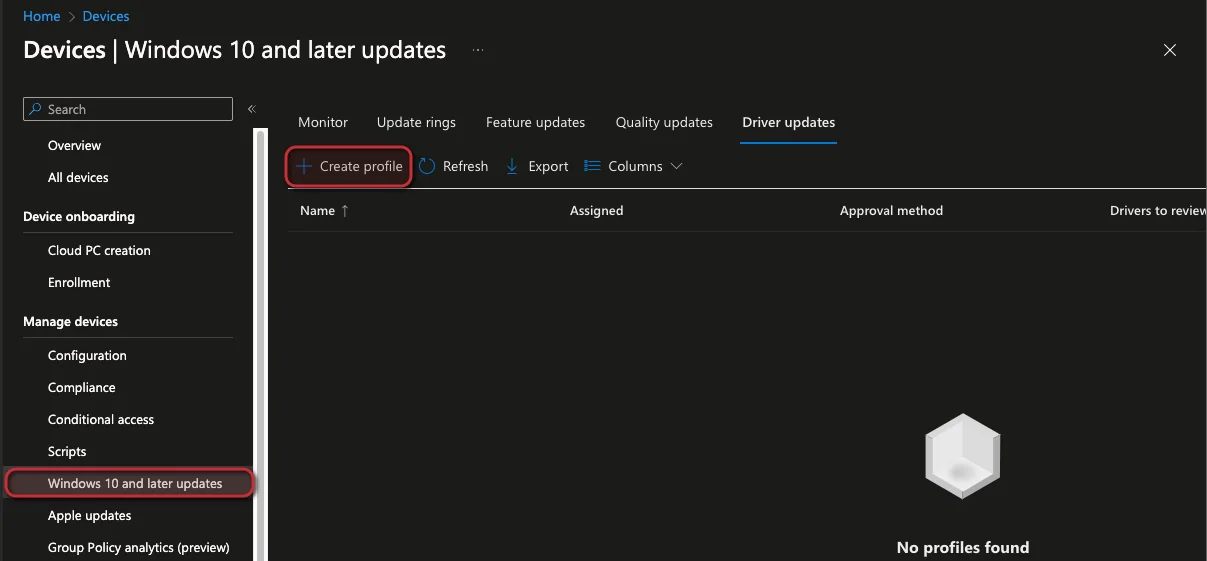 Erste Schritte mit dem Intune Driver Update Management