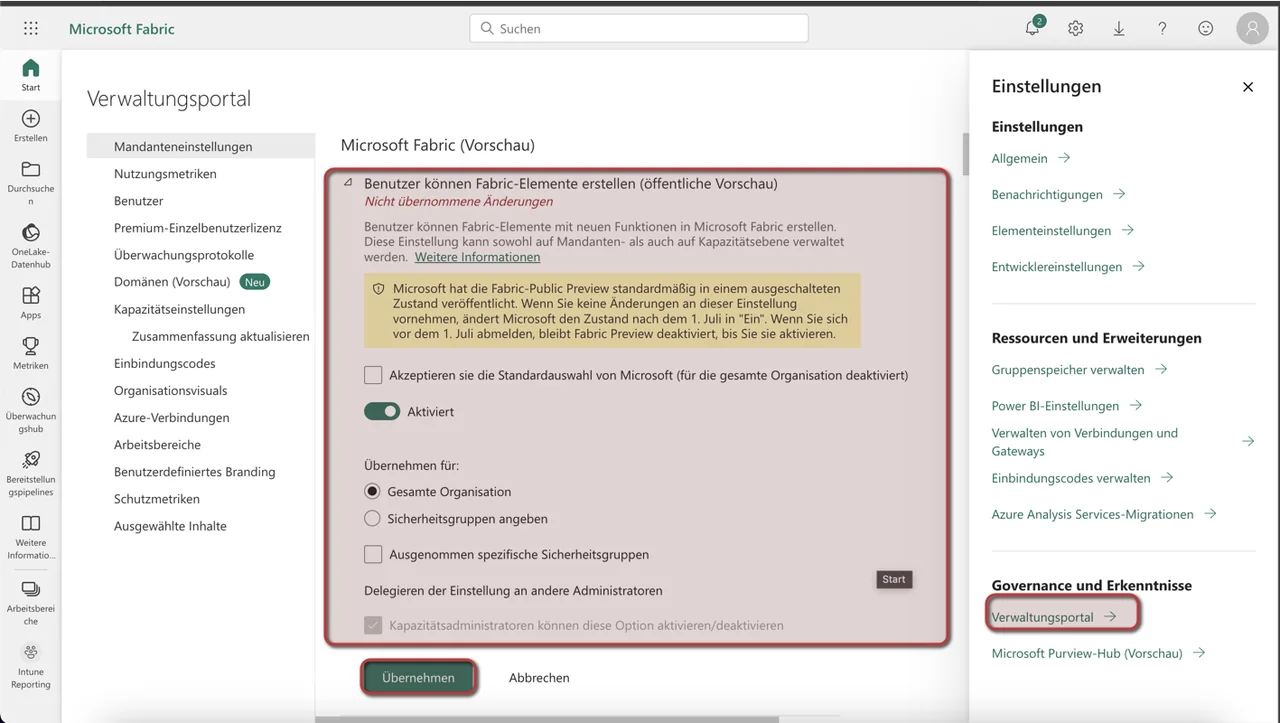 Intune-Daten mit Fabric in OneLake für Power BI exportieren
