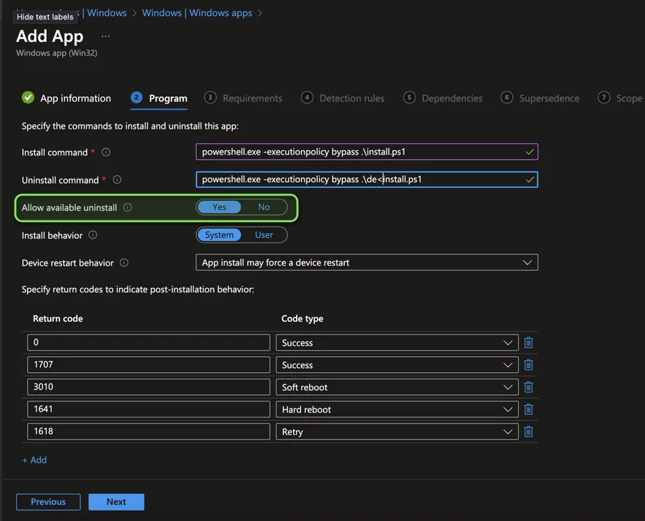 So aktivierst du die Deinstallationsfunktion im Company Portal