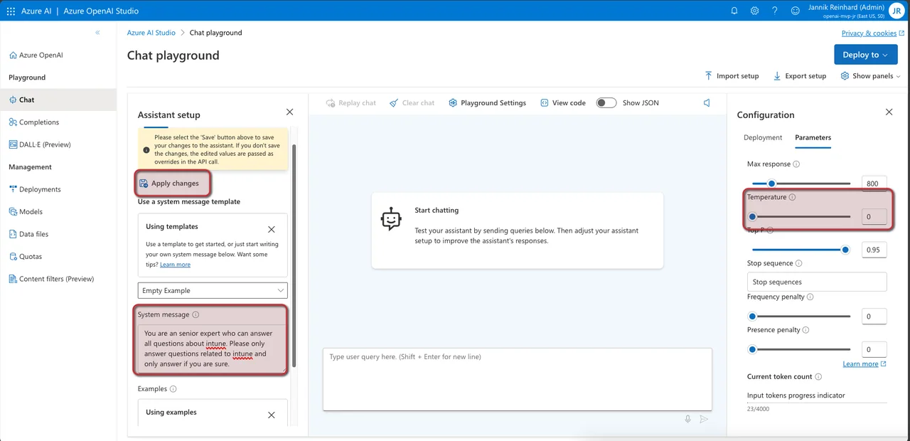 No-Code Intune Copilot im Azure OpenAI Studio erstellen