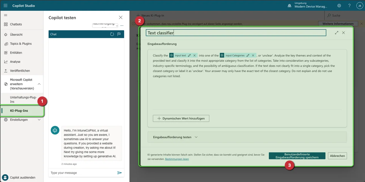 Einen Intune Copilot mit Microsoft Copilot Studio erstellen