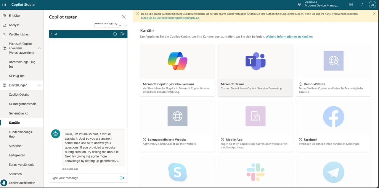 Einen Intune Copilot mit Microsoft Copilot Studio erstellen