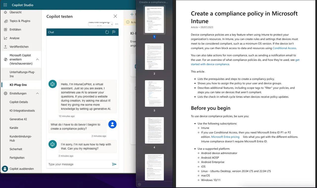 Einen Intune Copilot mit Microsoft Copilot Studio erstellen