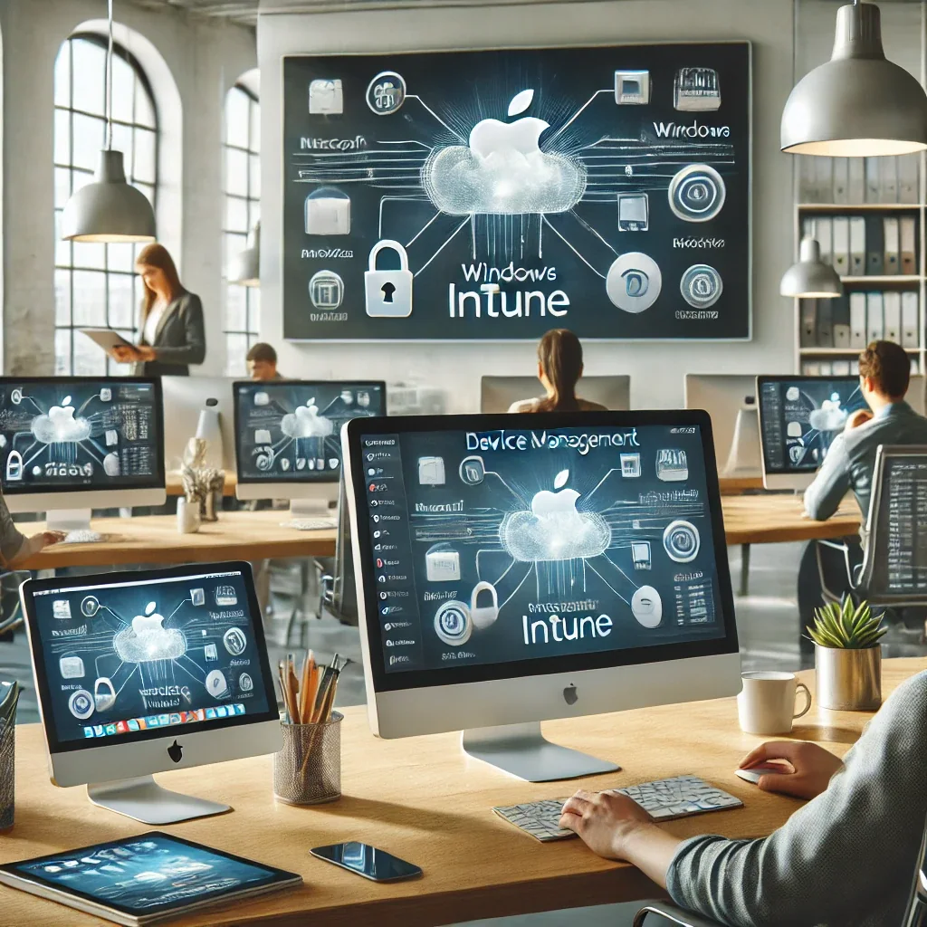 MacBook mit Microsoft Intune Management-Dashboard