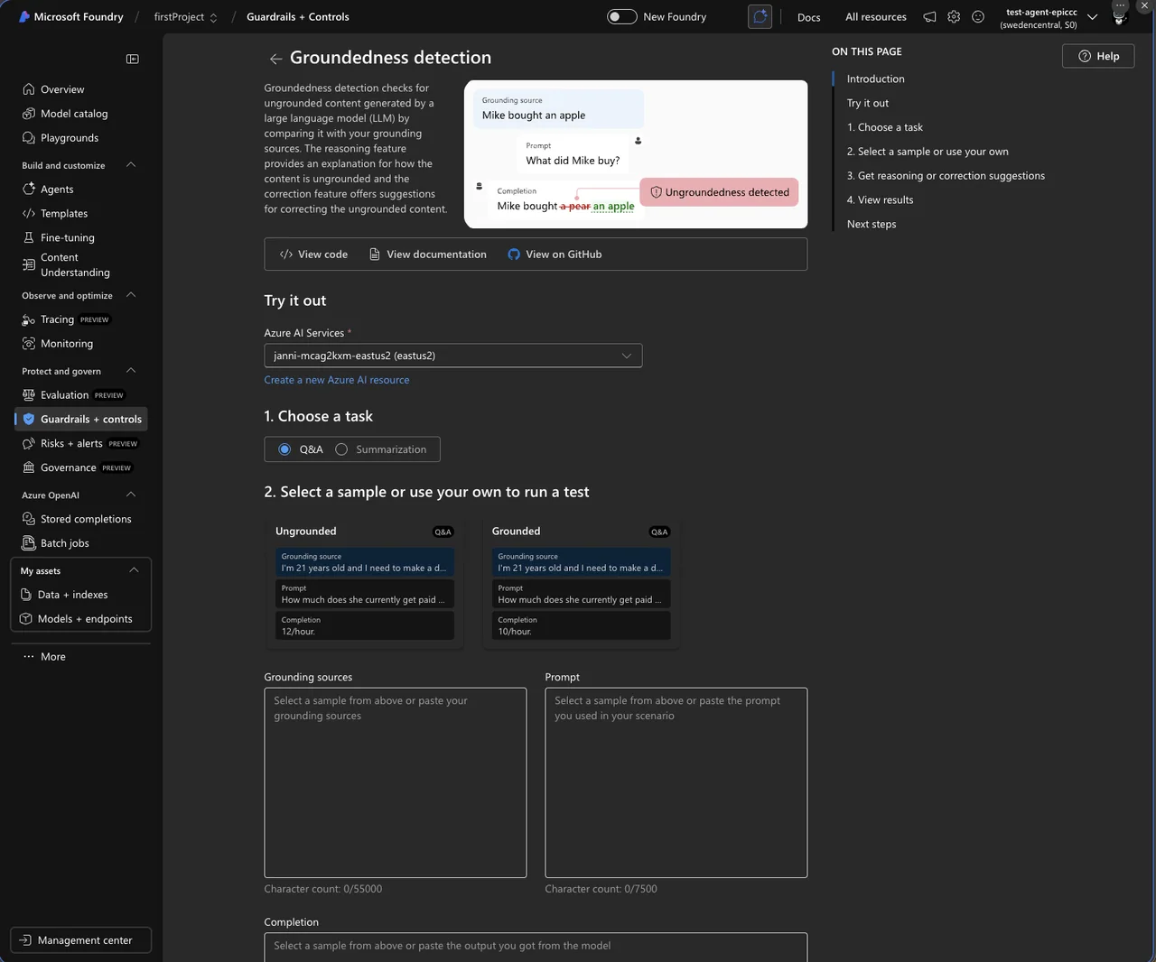 Azure AI Content Safety Dashboard zur Inhaltsfilterung