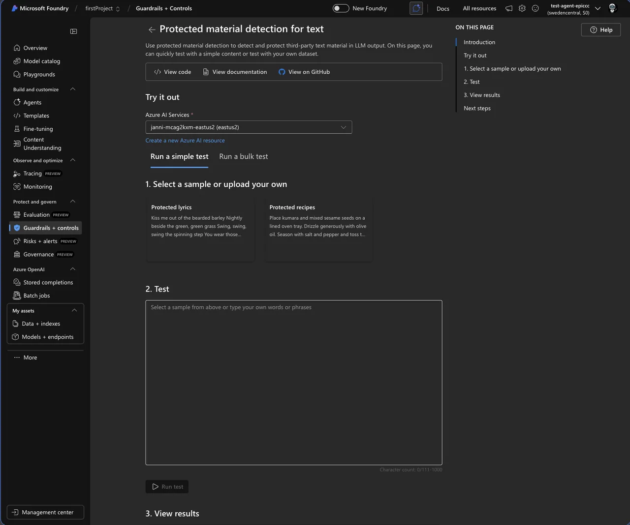 Azure AI Content Safety Dashboard zur Inhaltsmoderation
