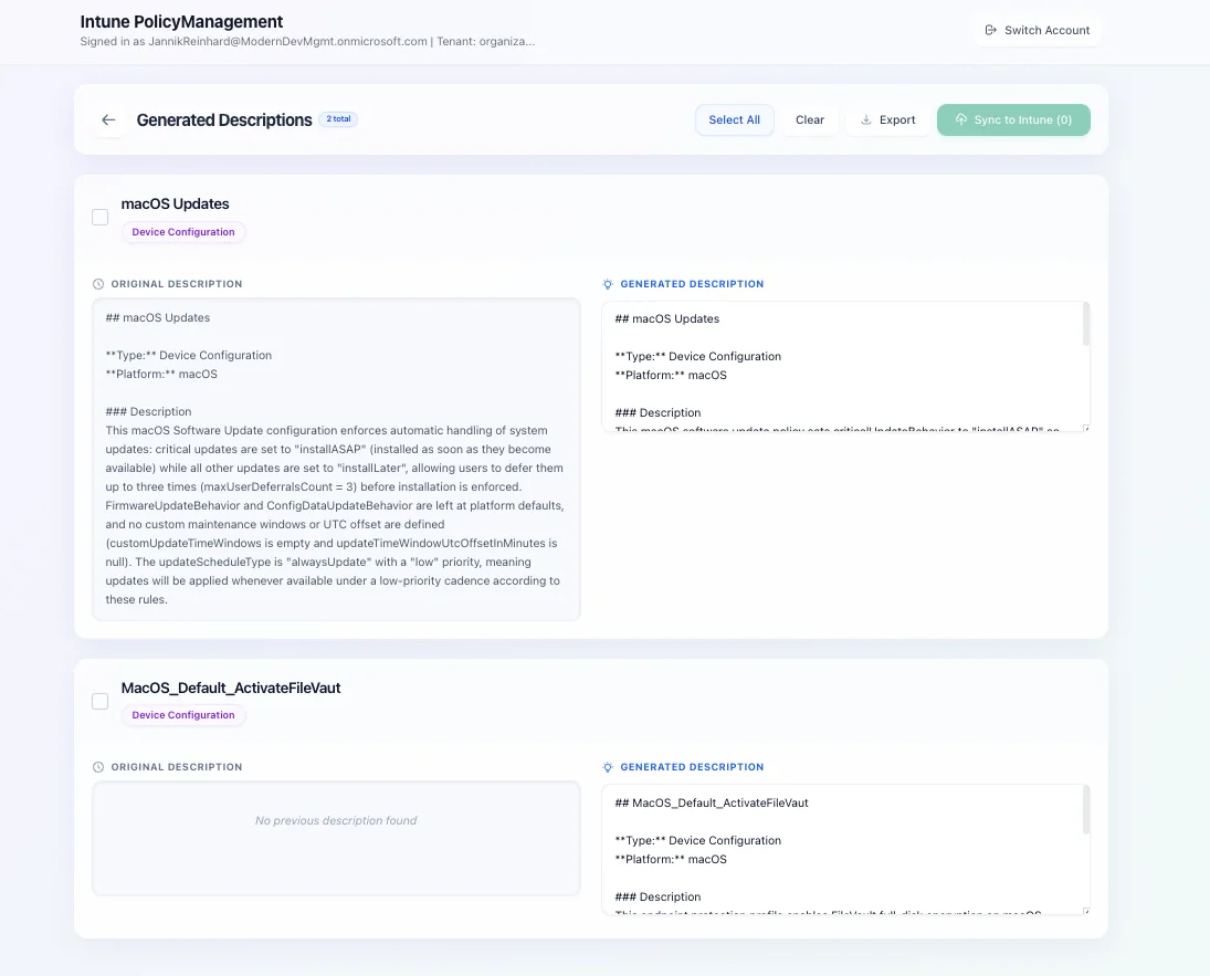 Intune-Richtlinienverwaltungstool mit Dashboard zur Konfliktanalyse