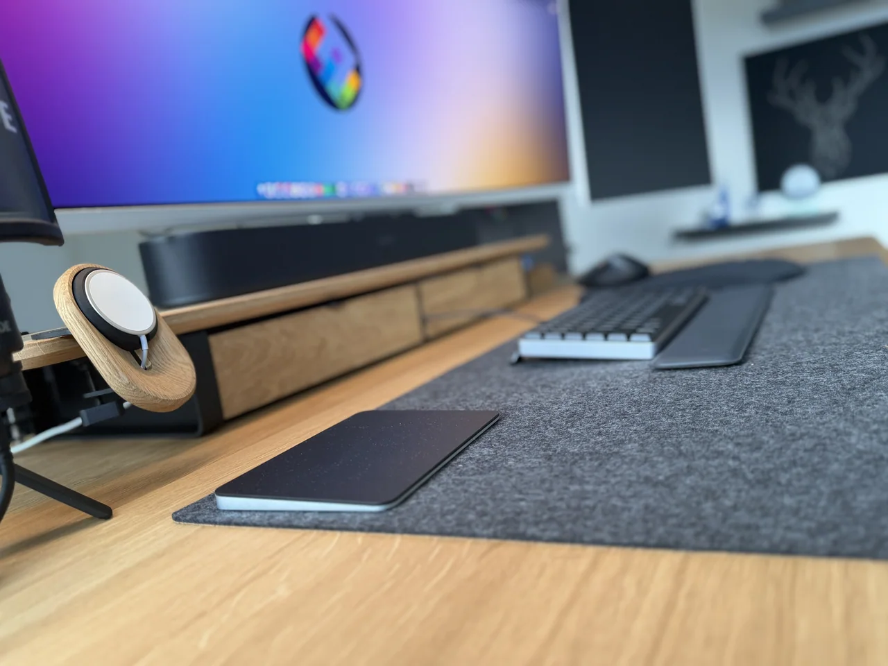 Finished home office with the wooden standing desk