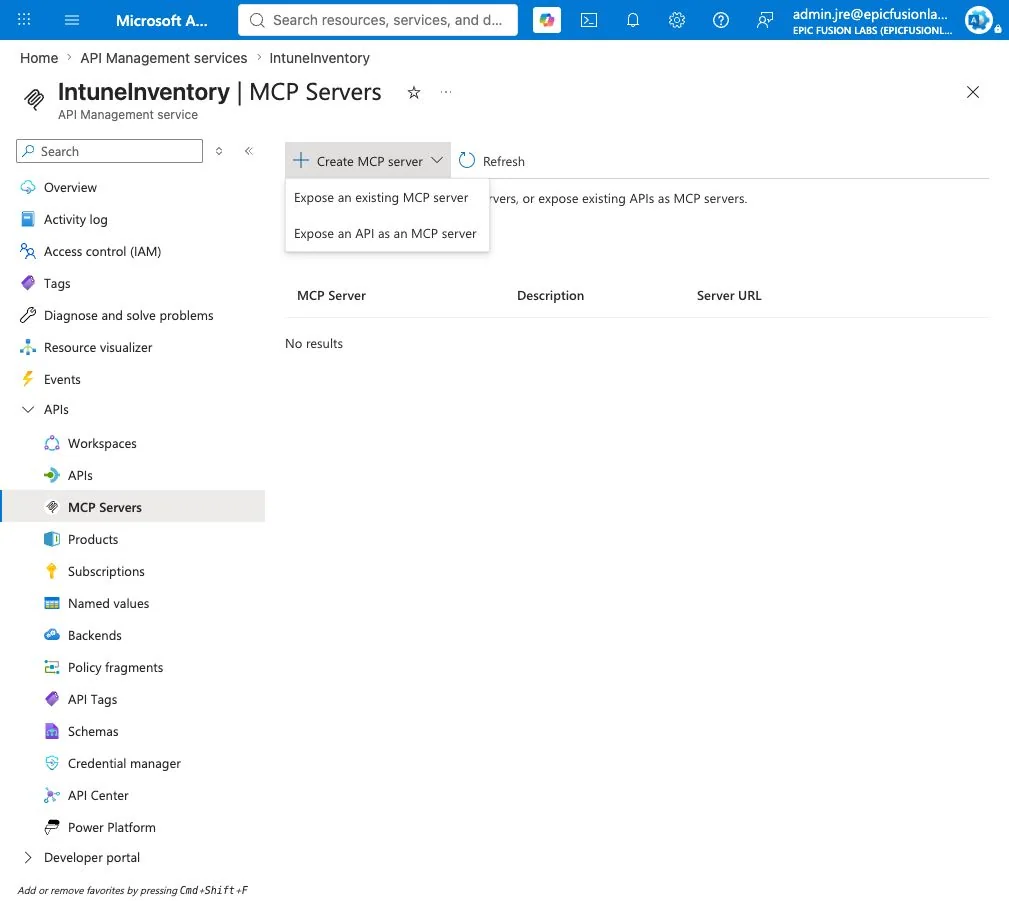 Create an MCP server in a live Azure API Management instance