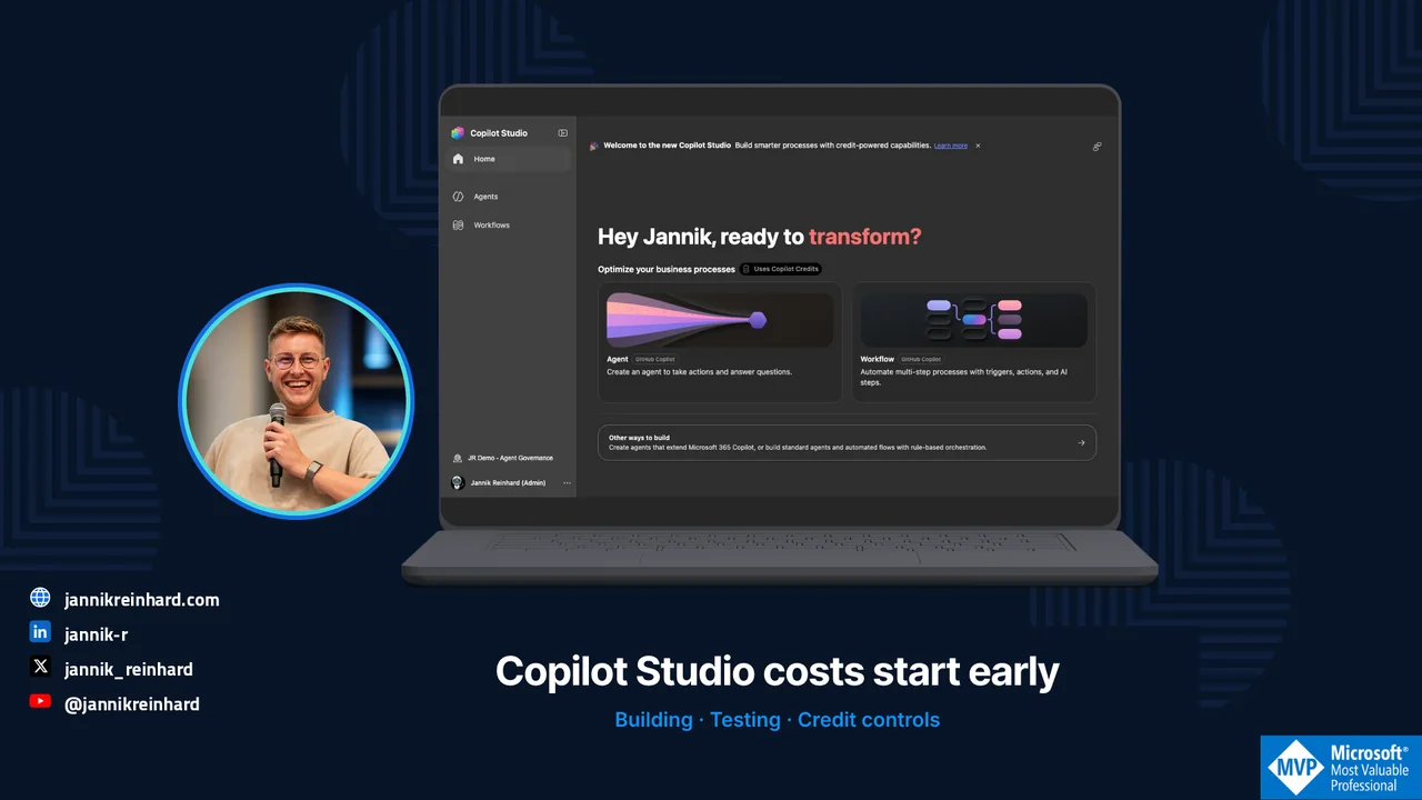 Copilot Studio Costs Start Before You Publish — Jannik Reinhard with a real Copilot Studio demo-tenant screenshot