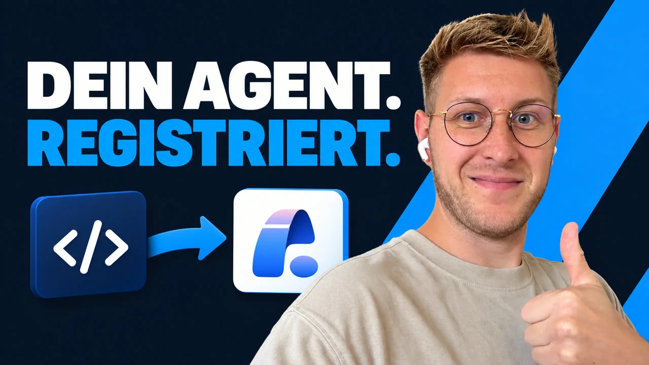 Agent 365 registration: Jannik Reinhard beside code and Agent 365 symbols, with the title Dein Agent. Registriert.