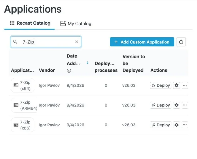 Recast Cloud: 7-Zip im Anwendungskatalog mit verschiedenen Architekturen